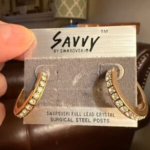 Swarovski full lead crystal gold hoop earrings-pierced